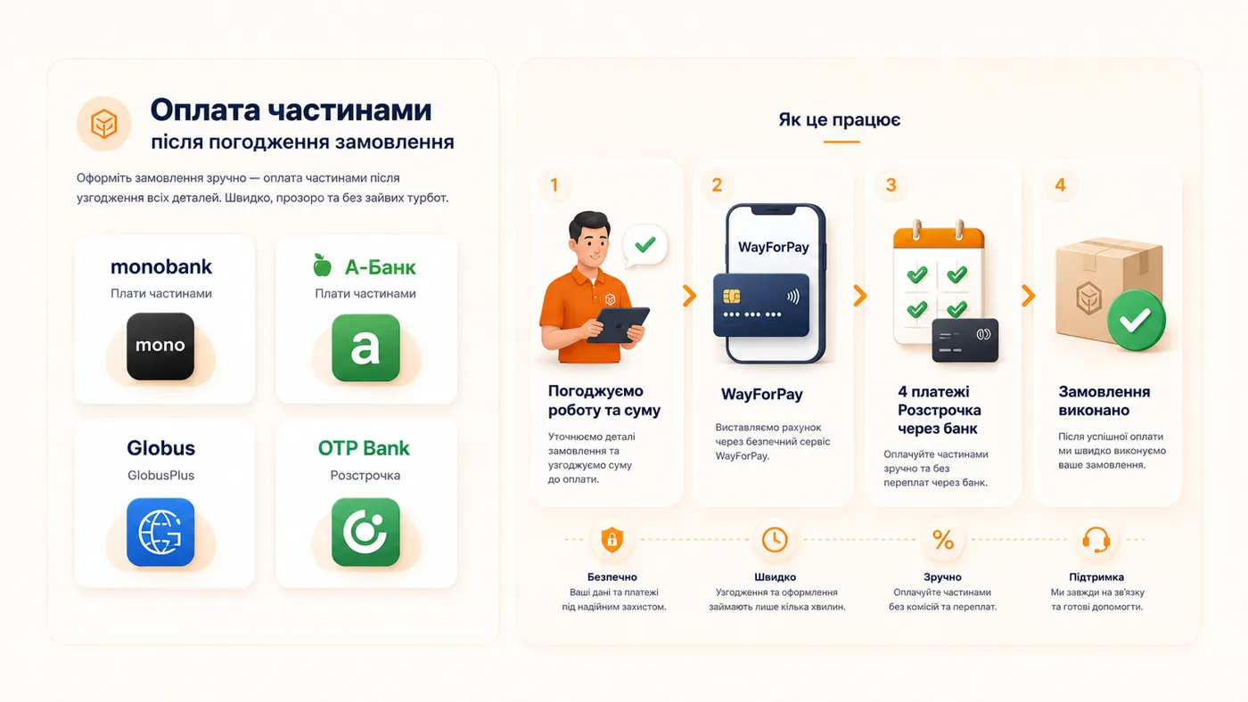 Інфографіка оплати частинами і погодження замовлення